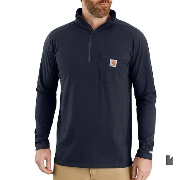 Carhartt Force Men's XL Navy Relaxed Fit Midweight Long-Sleeve Quarter-Zip Mock- - Picture 1 of 8